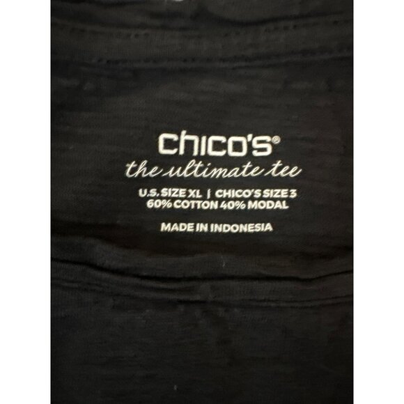Chicos Black Ultimate Tee Womens Size 3 L 3/4 Sleeve Cotton Modal Blend - Picture 2 of 4
